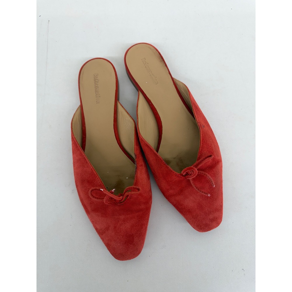 Reformation Red Suede Pointed Toe Bow Mules Flats Size 10